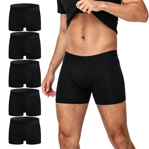 BATTEWA Incontinence for Men Washable, Leak Proof Underwear Briefs,Wide Band Boxer Brief Front Absorbency Area for Bladder Leak 50ml (5 Pack,X-Large,Black)