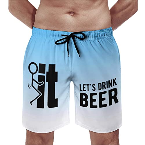 Let' Drink Beer Mens Swim Trunks Quick Dry Beach Shorts with Mesh Lining Swimwear Bathing Suits