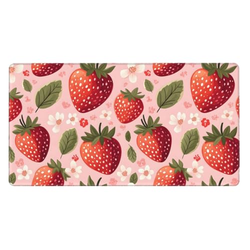 Tapis de souris pour le travail et le jeu au motif de fraises et fleurs