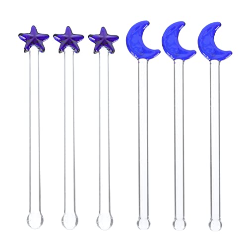 VICASKY 6pcs Creative Stirring Sticks Transparent Bar Swizzle Stirrers for Cocktails and Drinks Featuring Moon and Star Designs Reusable and Easy to Use