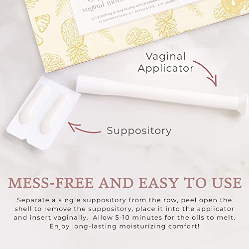 Femallay Tropical Organic Pineapple Scented Vaginal Moisturizing Suppositories For Dryness & Odor Relief - 14 Melts & 1 Applicator - 100% Natural Organic Moisturizing Solution #TOP3