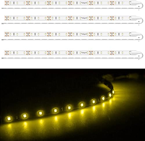 PryEU Yellow (585-595nm) LED Strip Lights 12V Waterproof for Auto Car Truck Boat Motorcycle Interior Lighting 12'' 30CM 2835 SMD UL Listed Pack of 4