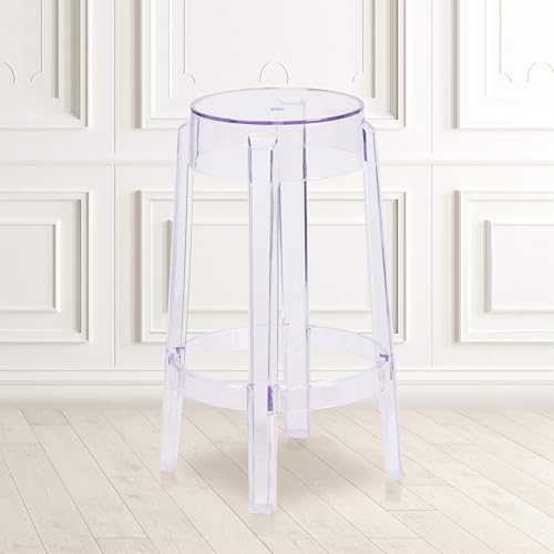 Flash Furniture Laney Butaco Transparente para Interior y Exterior de 25.75" de Altura con Anillo para Pies, Apilable miniatura 2