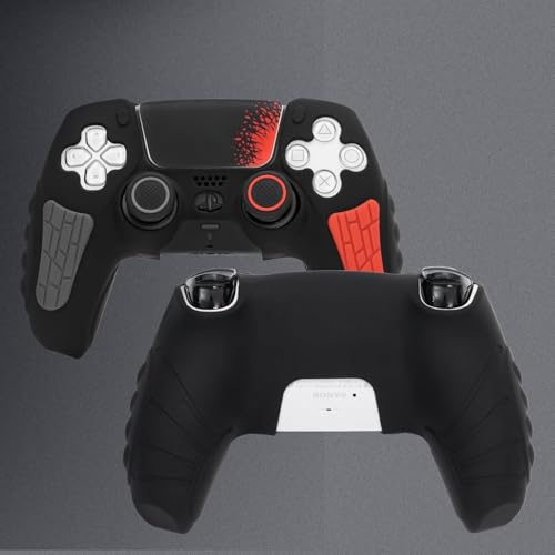 Image of Meyaar PS 5 Controller Cover Case, Anti-Slip Silicone Cover Skin Compatible with PS5 Dual Sense Controller with Thumb Grip Caps, Joystick Protectors (Black)