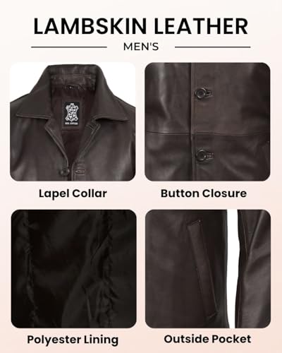 Image of Blingsoul Mens Leather Coat - Mid-Length Real Lambskin Long Leather Jacket Men