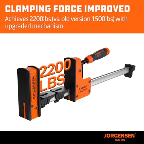 Image of JORGENSEN 18-Inch Parallel Bar Clamp, Heavy-Duty Cabinet Master Clamp for Woodworking Glue-Up, 2200 lbs Force, Quick Release, Spreader Function, 2-Pack