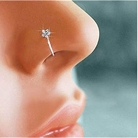 Wenbin Small Flower Crystal Nose Hoop Shiny Crystal Nose Ring Small Thin Flower Transparent Crystal Nose Ring Stud Hoop Jewelry Accessories Cover