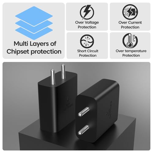Image of 45W Super Fast Charger Compatible with Samsung Galaxy S26 /S25 /S24 /S23 /S22 /S21 /S20 (Ultra /Plus /Fe), Z Fold /Flip /S /A /F /M Series | Type C PD 3.0 Charger Adapter,Black |BIS Certified