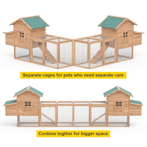Outdoor Chicken Coop for 4-8 Chickens Wooden Hen Rabbit House Poultry Pet Hutch Run Cage w/Waterproof Asphalt Roof, Ramp, Nesting Box, Wire Fence (160\")