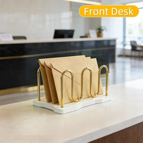 Mail Holder Organizer Countertop, Metal Mail Sorter for Desk, Cutout Mail Storage Bills Organizer Letter Tray Design with Bamboo Base for Home Office (White) by CU CUSTOMPER - Image 6