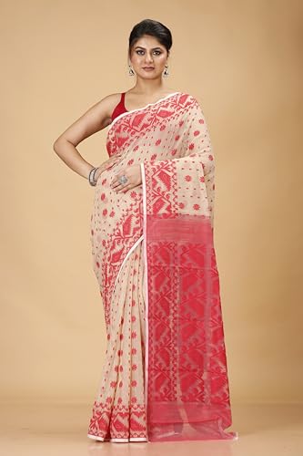 Image of OISHANI SAREE GHOR Women's Traditional Bengal Cotton Silk Soft Jamdani Saree - Beautiful design and Quality - Without Blouse Piece
