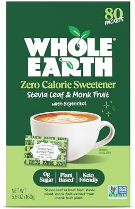 Whole Earth Sweetener Co. NATURE SWEET Stevia & Monk Fruit Sweetener, Erythritol Sweetener, Sweet Leaf Stevia Packets, Sugar Substitute, Natural Sweetener, 80 Count