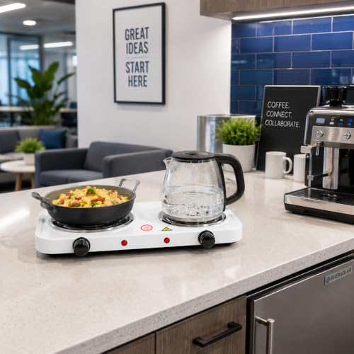 Image of Drumstone 𝟏𝟓 𝐘𝐞𝐚𝐫 𝐋𝐨𝐧𝐠 𝐋𝐢𝐟𝐞 𝐖𝐚𝐫𝐫𝐚𝐧𝐭𝐲, Dual Burner Electric Hot Plate, 2000W Countertop Cooker, Portable Cooking Stove with Temperature Control for Indoor Cooking