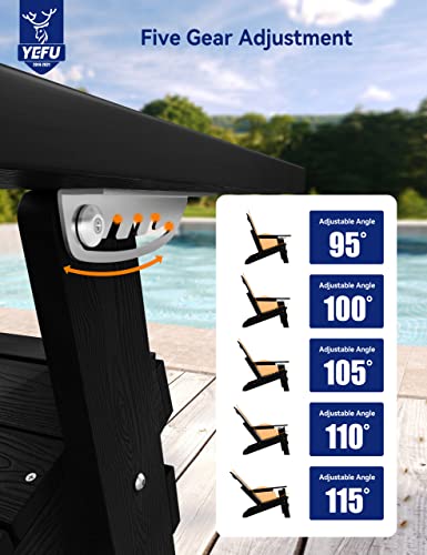 Yefu Folding Adirondack Chair, Adjustable Backrest Adirondack Chair With Cup Holder, Outdoor Fire Pit Chair, Hips All Weather For Patio Lawn Outside Garden Pool, 380Lbs (Black) #TOP4