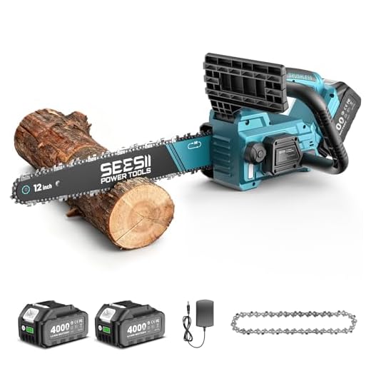 SEESII Motosega a Batteria 12 Pollici, 1200W Motosega Elettrica Motore Brushless, 2x4000mAh Batterie, Tensionamento Catena Senza Attrezzi, Perfetta per Potatura e Taglio del Legno