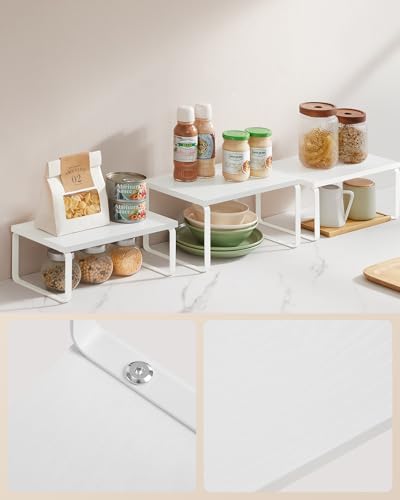 SONGMICS Stojak na przyprawy, zestaw 3 organizerów kuchennych, składany, rozszerzalny, metal i drewno, śnieżnobiały-matowy biały KCS220W01