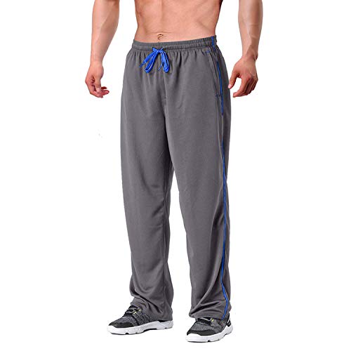 EKLENTSON Men's Open Bottom Athletic Pants Mesh Jogging Sweat Pants with Zipper Pockets Tracksuit Bottoms Gray EKLENTSON Men's Open Bottom Athletic Pants Mesh Jogging Sweat Pants with Zipper Pockets Tracksuit Bottoms Gray