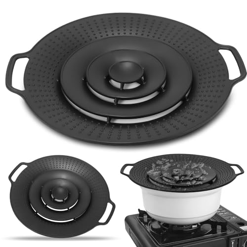 BTBHIHO 2 unidades de protección contra salpicaduras de silicona, color negro, protección contra salpicaduras de cocina, tapa de olla con doble protección contra salpicaduras para ollas y sartenes