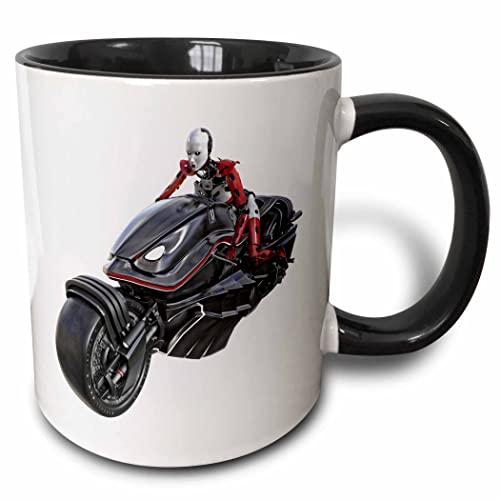 3dRose Cyborg Female on a Motorcycle 11oz Two-Tone Black Mug