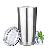 20oz Tumbler with Lid Stainless Steel Insulated Tumblers Travel Coffee Tumbler Bulk Double Wall Vacuum Insulated Water Cup Christmas Gifts for Women Men Her Him Home Office (Silver, 1pack)
