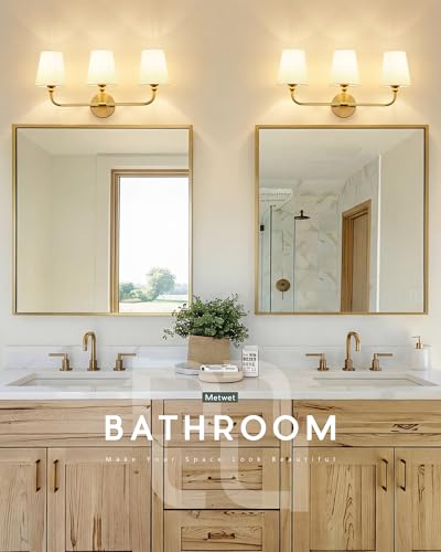 Image of 3-Light Bathroom Light Fixtures, Brushed Gold Vanity Lights with Linen Fabric Shade, Modern Sconces Wall Lighting for Hallway Bedroom, Upward Lighting, VL837-BG-A-3