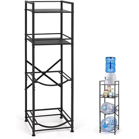 Retyion 5 Gallon Water Jug Holder with Adjustable Top Shelf, 4-Tier Water Jug Stand (42.92" H-12.8" W), Water Bottle Rack Water Dispenser Stand for 1-5 Gallon Water Bottles, Water Crocks, Water Jug Cover