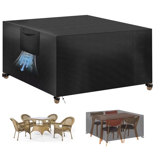 SWOUEKO Funda Muebles de Jardín Exterior Impermeable, 420D Tela Oxford Funda Mesa Exterior, Cuadrado Protector Mesa Exterior Anti UV, Cubierta para Muebles de Jardin,126x126x74cm, Negro
