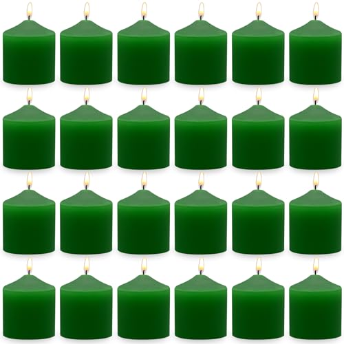 Votive Candles,Unscented Candles 10 Hour Bulk Pack of 24 Small Pillar Candle,- Small Candles for Birthdays, Home Decoration, Restaurants and Weddings (Green)