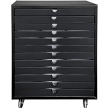 Ikee Design 144 Eyeglass Storage Organizer Cabinet, 12 Sunglass Holder Trays, Faux Leather Eyewear Display with Wheels, Black Color, 20 5/8W x 10 1/2D x 24 5/8H