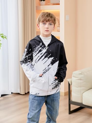 Idgreatim 6-14T Boys Zip Up Hoodies Kids 3D Graphic Hoody Sweatshirt Zipper Pullover with Pockets