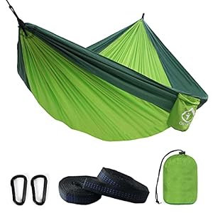 Camping Hammock Double with 2 Tree Straps Made of Portable Lightweight Nylon Parachute for Backpacking, Travel, Beach, Yard and Outdoor Survival (Green)