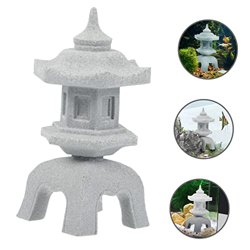 Image of Stone Lamp Shape Aquarium Ornament 3.62X1.96X1.85In Fish Tank Decoration Micro Landscape Decor for Bonsai Garden and Aquatic Pets