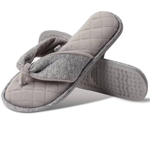 Women's Narrow House Slippers Cozy Spa Thong Flip Flops Indoor Slippers Assorted Colors Grey Velvet Lining Lightweight Open Toe