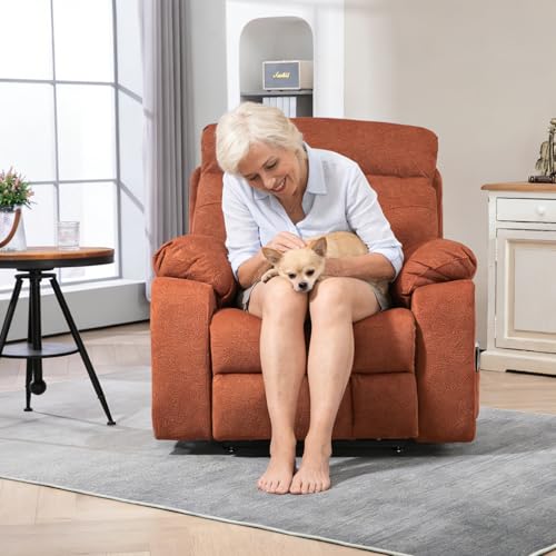 Image of 4 Motor Power Lift Recliner Chair for Elderly, 400LBS Big Man Oversized Lay Flat Recliner with Massage Heat, Zero Gravity Electric Lift Chair, Adjustable Headrest, Cup Holders, Orange