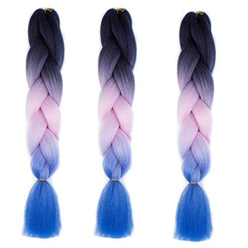 Feibin 30色 ウィッグ エクステンション 3本セット ブレイズ 編み込み グラデーション 三つ編み ヘアアクセサリー 盛りアップ つけウィッグ かつら 毛束 ウィッグ つけ毛 ヘアアクササリー ヒップ ホップ レゲエ ダンス ヘアアレンジ (42#パープル)