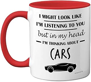 Gifts for Car Enthusiasts - in My Head I'm Thinking About Cars - Funny Classic Car Mug, Gifts for Cars Lovers, Petrol Head Gifts, 11oz Ceramic Dishwasher Safe Premium Mugs Cup - by Stuff4