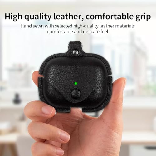 Image of Leather Case for AirPods Pro 3 (2025) | Premium Protective Cover with Snap Lock & Keychain | Shockproof Wireless Charging Compatible Case (Black)
