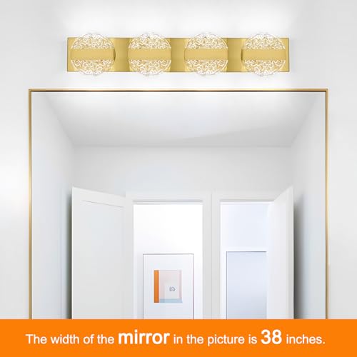 Image of Luxury Brushed Gold Bathroom Vanity Light with High CRI 90+ LED for True Colors, 20W 6000K Cool White Modern Bathroom Lights Fixture Over Mirror for Makeup & Shaving