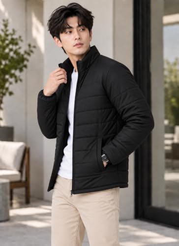 Image of TAGAS JACKET|mans Winter Puffer Jacket| Men's Solid Black Quilted Puffer Jackets | Lightweight Warm Winter Wear | Full Sleeve Front Zip Closure | Casual Outdoor Travel Jacket for Men