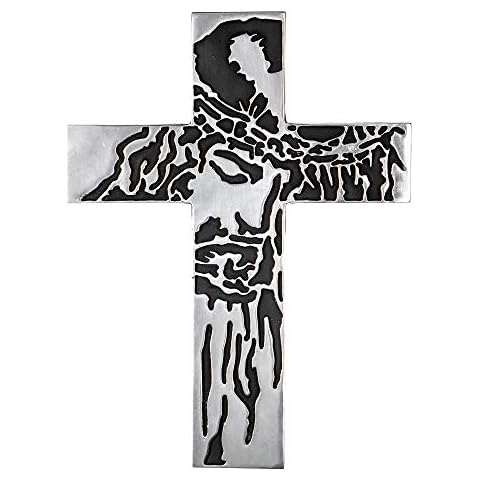 Decorative And Creative Wall Cross Metal Decorations - Large Religious Hanging Cross Wall Decor, Best For Home Decor and Gifting - Silver Nickel Finish Wall Art, Jesus Christ Design Cover