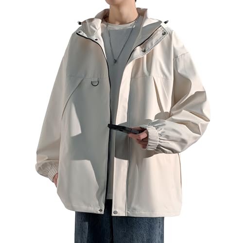 [Easykode] マウンテンパーカー メンズ 秋服 ライトアウター アウトドア ジャケット 撥水 防風 ウインドブレーカー 耐摩耗 フード付き ブルゾンジャンパー 軽量 薄手 アノラック 無地 上着 キャンプ 釣り 登山 秋 冬 春 ivory 2XL