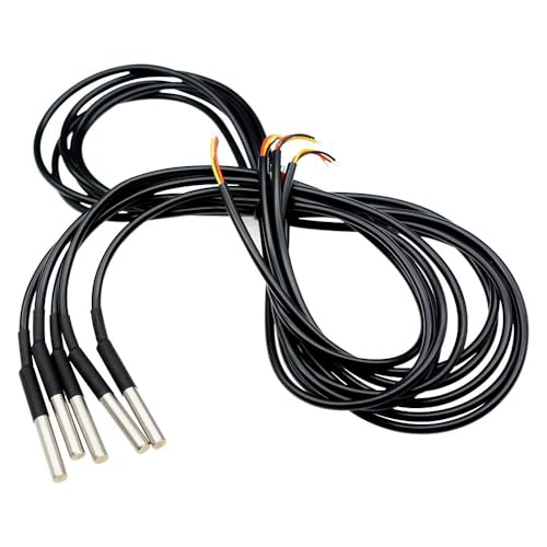 Aideepen 5 Stuck Temperatursensor 5m Kabel Wasserdicht Temperaturfühler digitaler Edelstahl Temperatursensor kompatibel mit Arduino und Raspberry Pi inklusive E-Book kompatibel mit Shelly