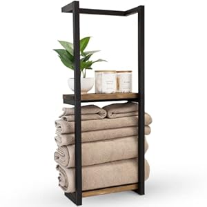 Stylish Bathroom Towel Storage Rack with Wooden Shelves – Modern & Space Saving Organizer for Wall Mount That Easily Holds 8 Large Towels – The Perfect Towel Holder to Enhance Your Bathroom Decor