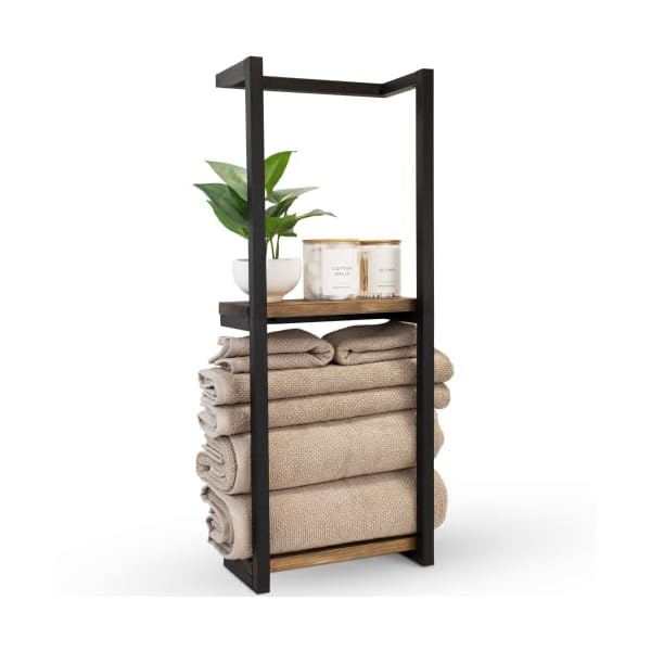 Stylish Bathroom Towel Storage Rack with Wooden Shelves – Modern & Space Saving Organizer for Wall Mount That Easily Holds 8 Large Towels – The Perfect Towel Holder to Enhance Your Bathroom Decor