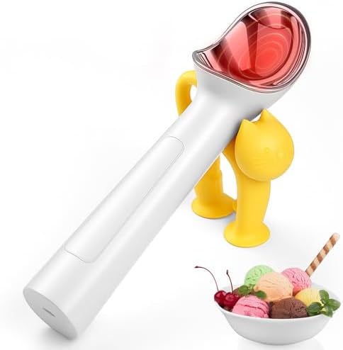 Juome Heated Ice Cream Scoop - 15 Seconds Fast Heating Electric Ice Cream Scooper USB Rechargeable, Handheld Heats Up to 158°F with LED Display for Hard Ice Cream, Easy Use for Seniors & Kids (White)