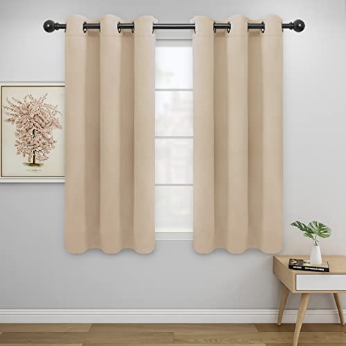 Image of Easy-Going Blackout Curtains for Bedroom, Solid Thermal Insulated Grommet and Noise Reduction Window Drapes, Room Darkening Curtains for Living Room, 2 Panels (42x54 in, Beige)