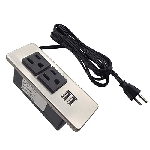Desk Outlet Recessed Power Strip, Conference Power Grommet Socket 2 AC Outlet & 2 USB Ports, Hidden Outlets for Sofa Drawer Cabinet Nightstand, 9.85 Extension Power Cord