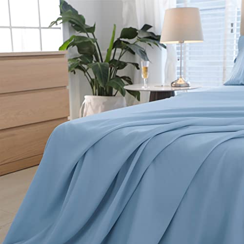 Lake Blue Sheets Set, Queen Sheet Set, Fitted Sheet Queen Size, Sheet & Pillowcases Set, Soft 1800 Thread Count Microfiber Bed Sheets, Deep Pocket Sheets 4 Pieces Bed Sheet (Queen Size, Lake Blue)