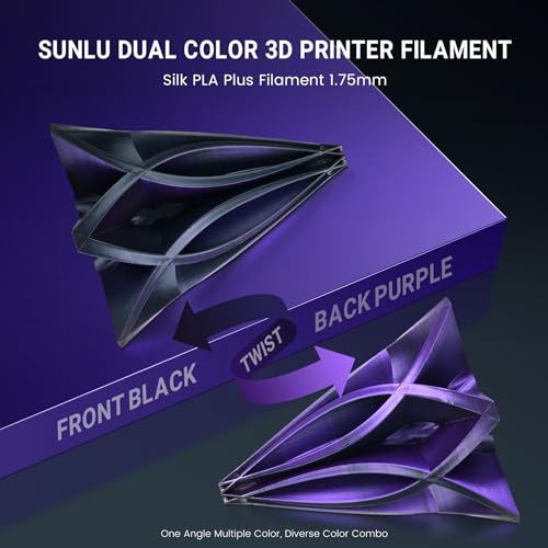 Image of SUNLU Silk Dual Color Pla Filament, Silk PLA 3D Printer Filament 1.75mm, Shiny Silk Texture, Dimensional Accuracy + /- 0.02mm, 1KG Spool (2.2 lbs), PLA Silk Dual Color (Black Purple)