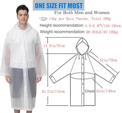 Image of Raincoat 2 Pack Rain Ponchos for men women Adults, Reusable Portable rain coat with Hood